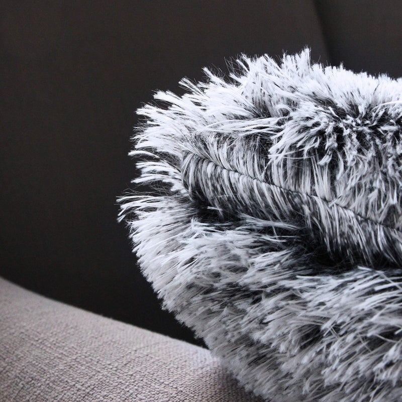 Uhomy 2 Packs Fluffy Accent Pillows Cover 20"x12", Soft Black Ombre Artificial Fur Throw Pillow Case, Modern Luxury Decorative Square Cushion Cover for farmhouse home decor for Sofa/Bed/Chair, 50x30cm - Image 3